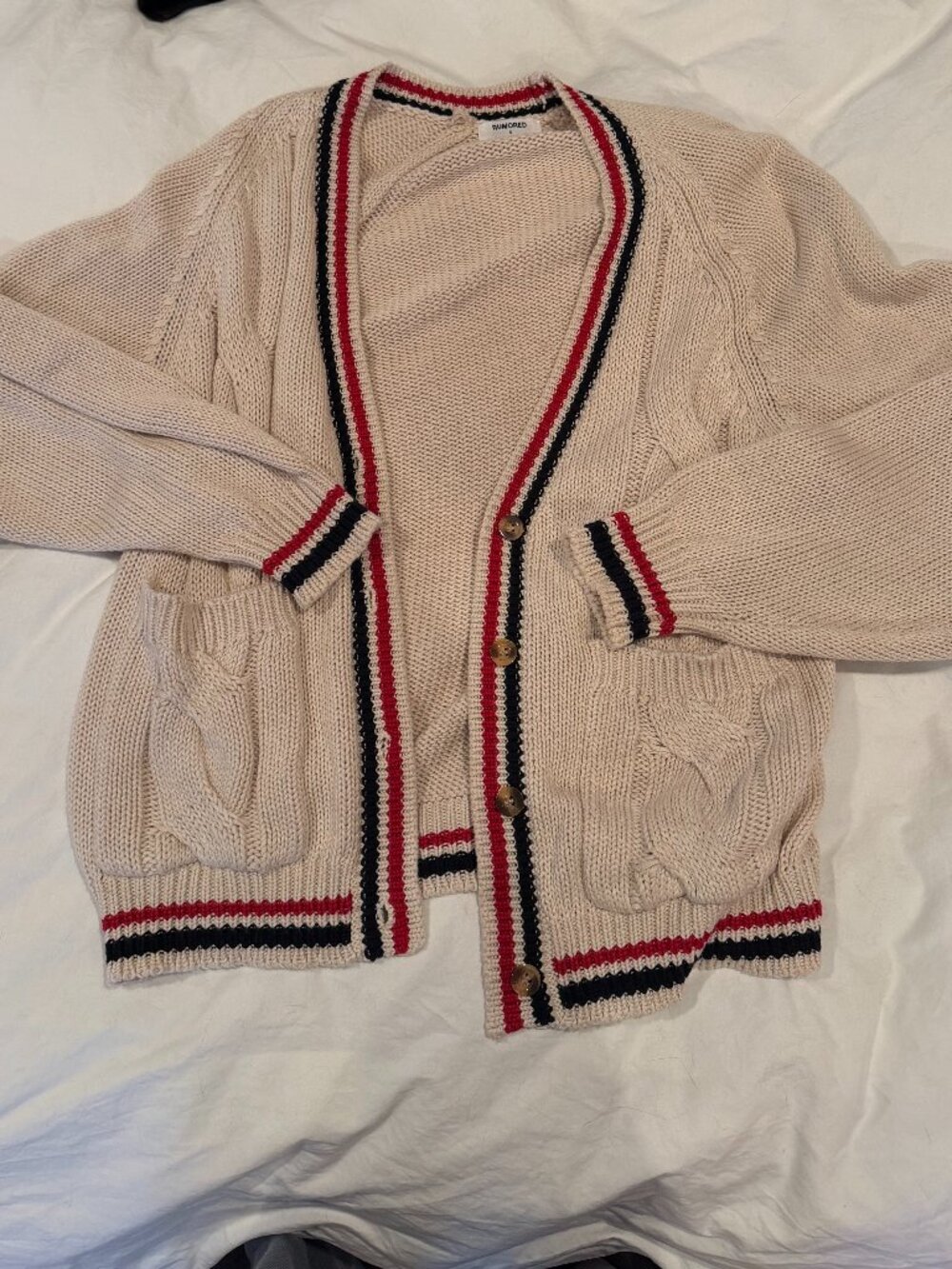 Rumoured Cream Knit Varsity Buttoned Cardigan
